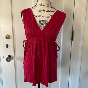 Red tank top, cotton ties on the sides, size large